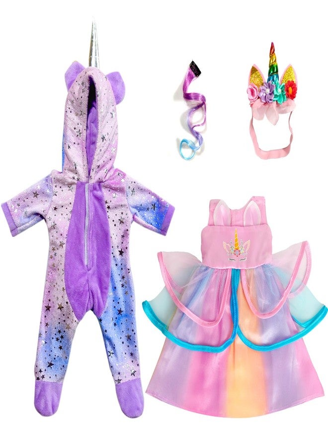 WONDOLL 2-Sets 18-inch Doll-Clothes Set - Unicorn Clothes with Hair Clip and Headband - Compatible with All 18 inch Dolls Accessories for Kids - Image 2